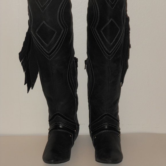 ZIGINY TAN AND BLACK LEATHER KNEE HIGH BOOT LOT SIZE 6.5 MEDIUM - Picture 14 of 16